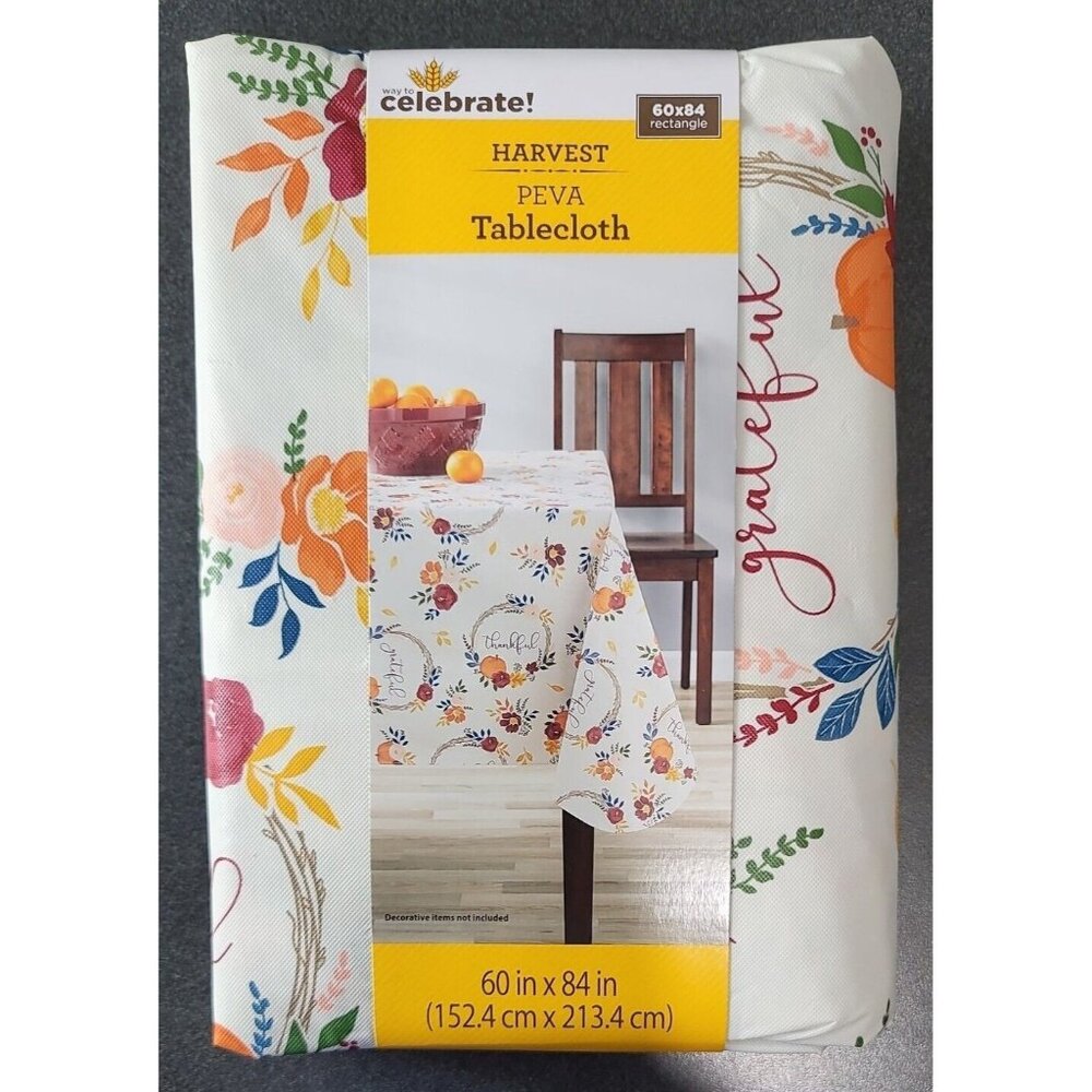Harvest PEVA Rectangle Tablecloth 60" x 84" Autumn Fall Wreath Florals Thankful